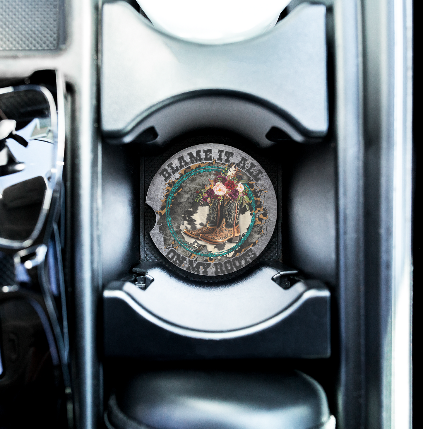 Blame It All On My Roots Ceramic Car Coaster