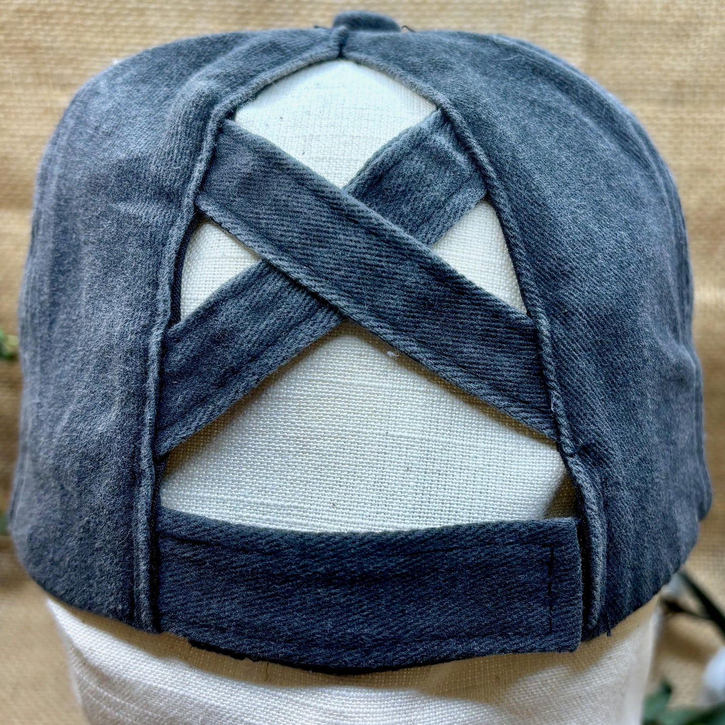 Wranglin Mama Distressed Patch Ponytail Hat