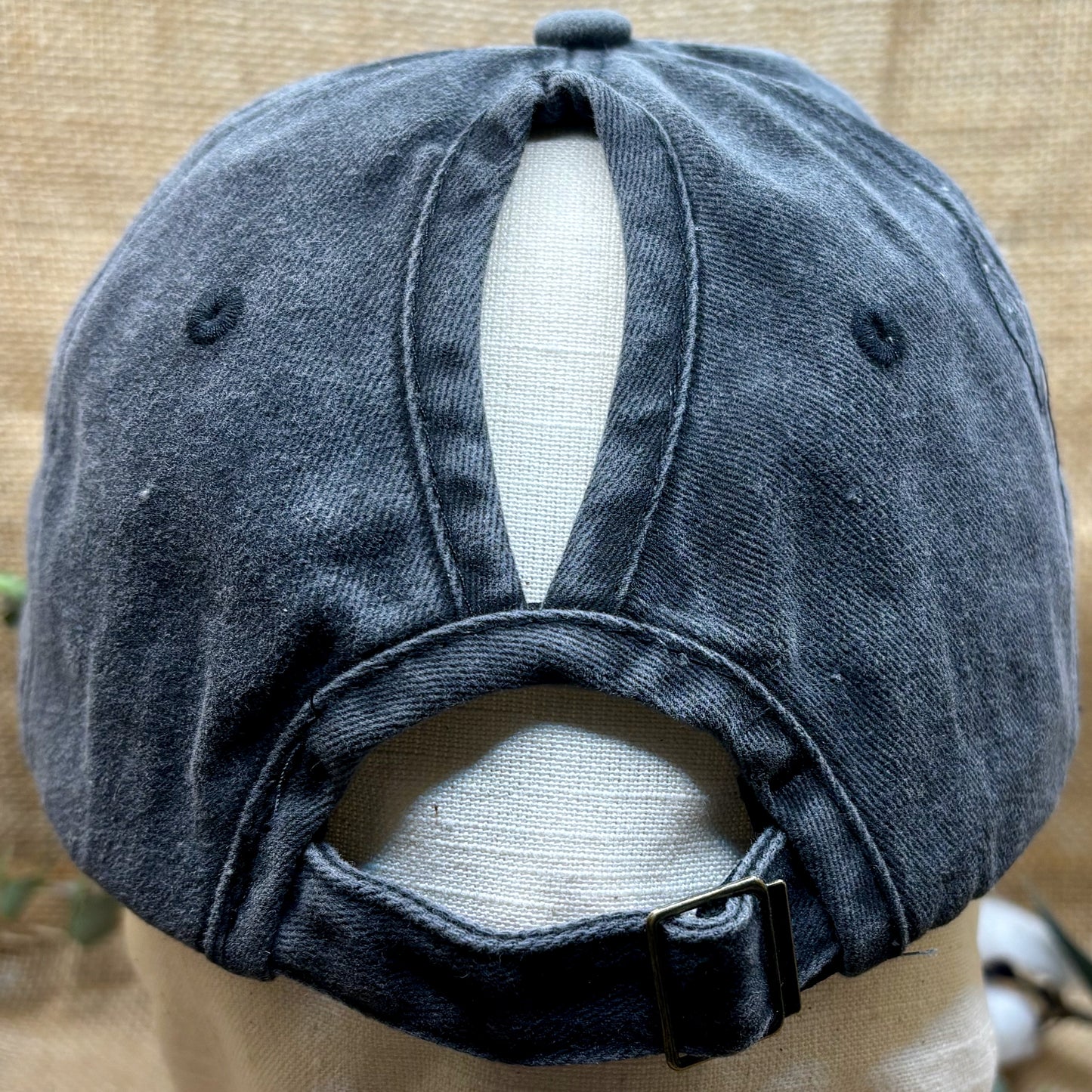 Can't Be Tamed Distressed Patch Ponytail Hat