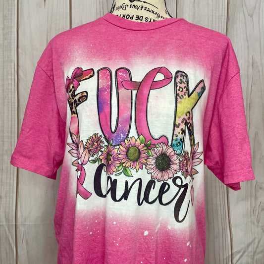 Fuck Cancer-Flowers Bleached Fashion Tee