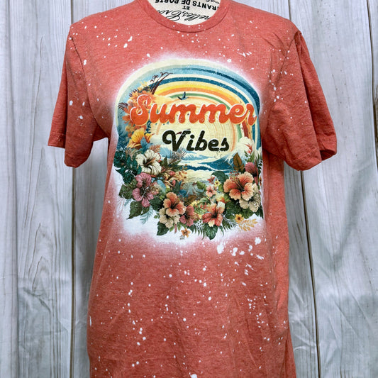 Summer Vibes Floral Bleached Fashion Tee