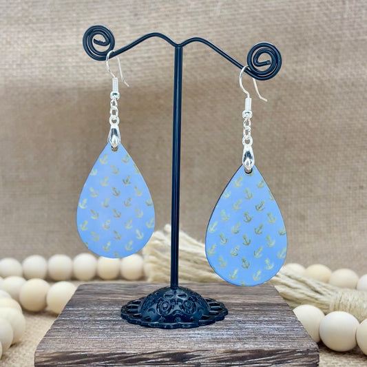 Blue & Gold Anchor Teardrop Earrings