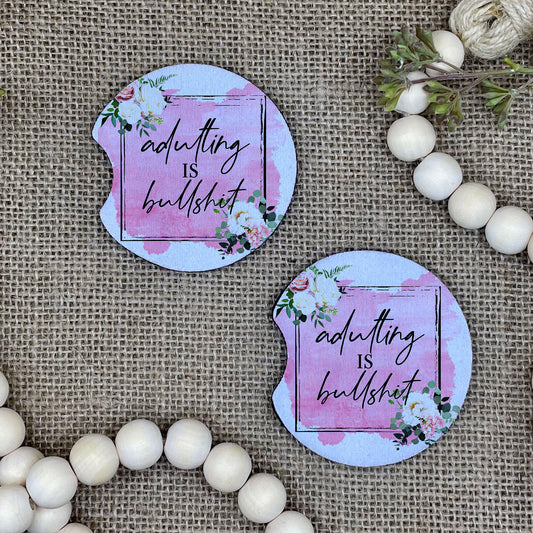 Adulting is Bullshit - Floral - Car Coaster 2-Pack