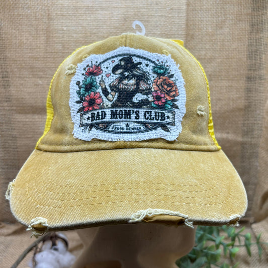 Bad Mom's Club Trucker Distressed Patch Hat Sunflower