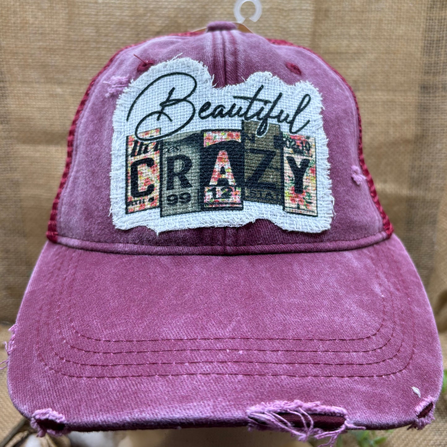 Beautiful Crazy Trucker Distressed Patch Hat