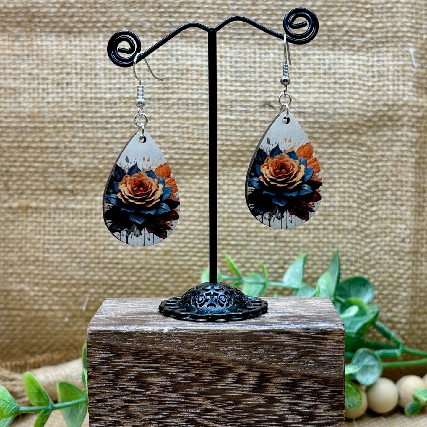 Black Rose Teardrop Earrings 1