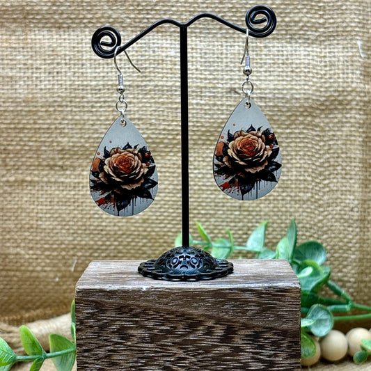 Black Rose Teardrop Earrings 2