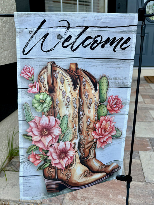 Boots & Succulents Welcome Flag