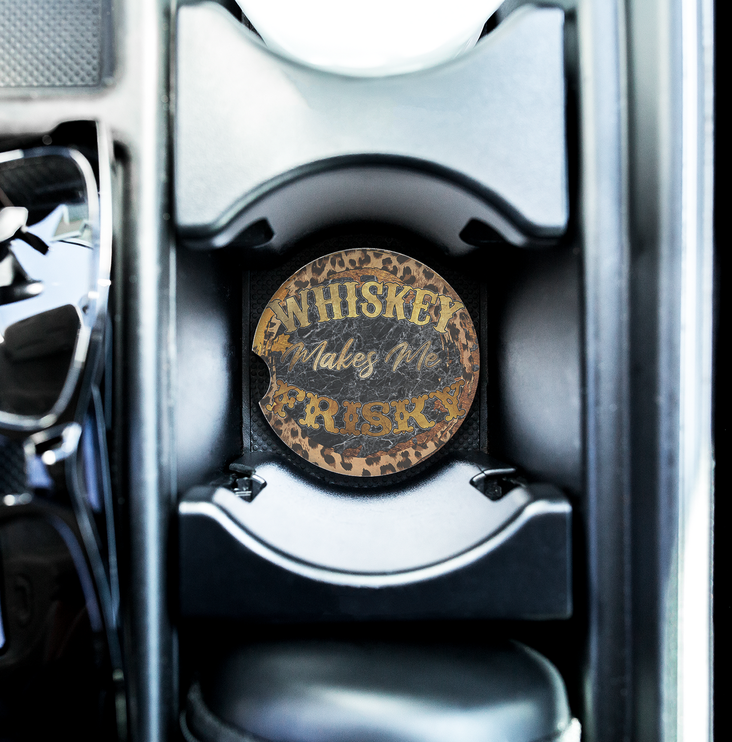 Whiskey Makes Me Frisky Ceramic Car Coaster