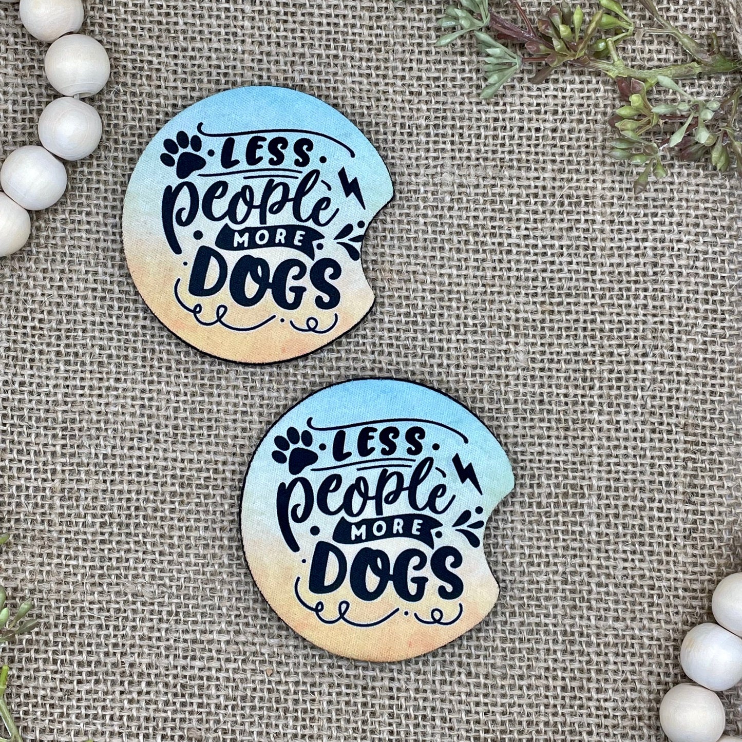 Less People More Dogs Car Coaster 2-Pack