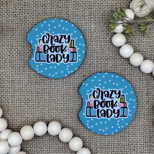 Crazy Book Lady Car Coaster 2-Pack