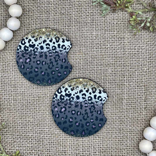 Leopard Print Glitter Car Coaster 2-Pack