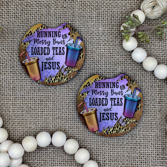 Running on Messy Buns, Loaded Teas & Jesus Car Coaster 2-Pack