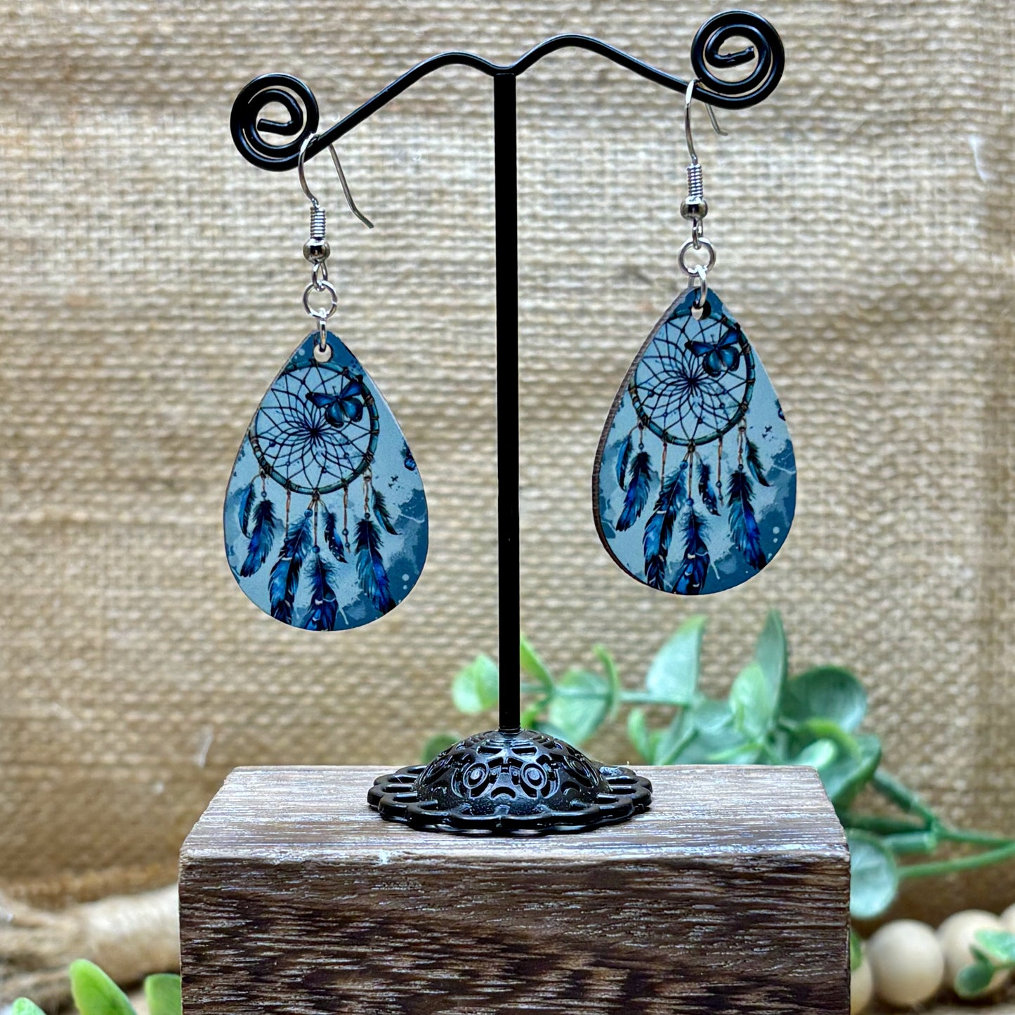 Dream Catcher Teardrop Earrings Blue