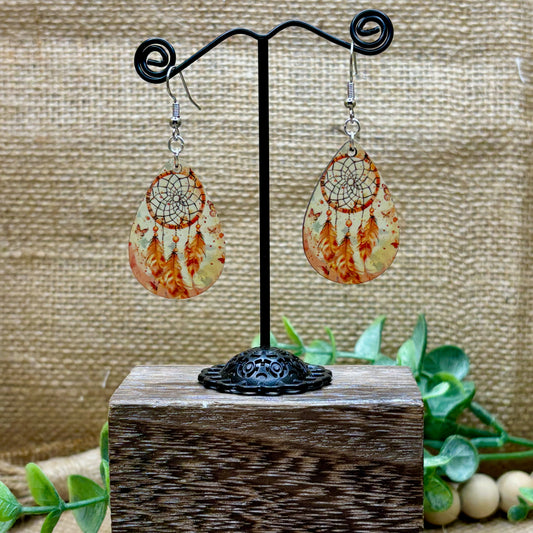 Dream Catcher Teardrop Earrings Orange