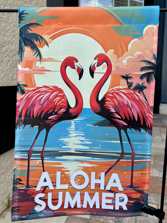 Flamingos Beach Aloha Summer Flag