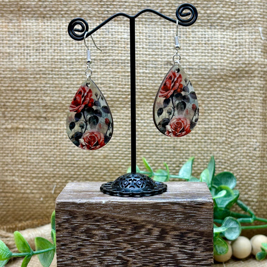 Gothic Rose Teardrop Earrings