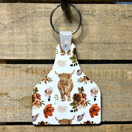 Highland Cow All-Over Pattern Cow Tag Keychain