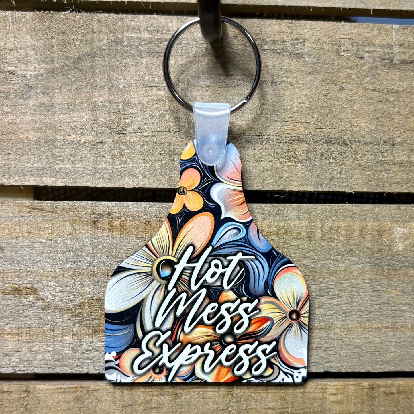 Hot Mess Express Cow Tag Keychain