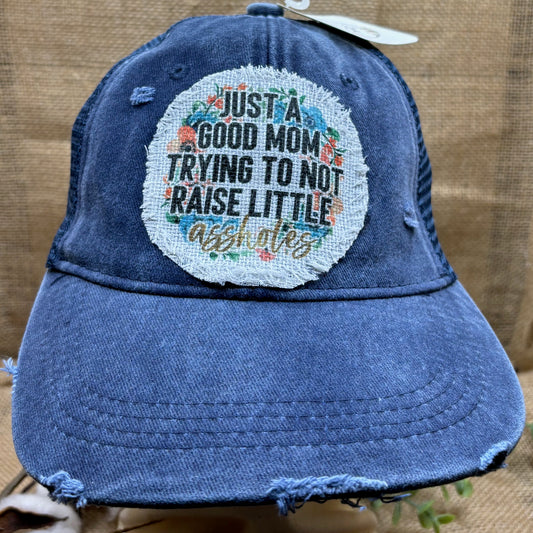 Just a Good Mom Distressed Patch Hat