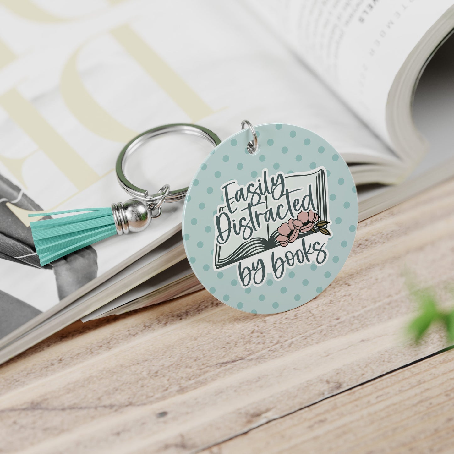 Easily Distracted by Books Keychain