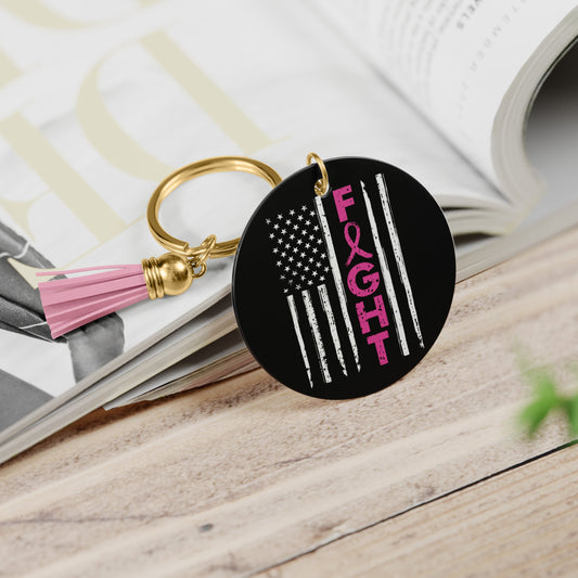 Fight, Flag & Ribbon-Breast Cancer Keychain