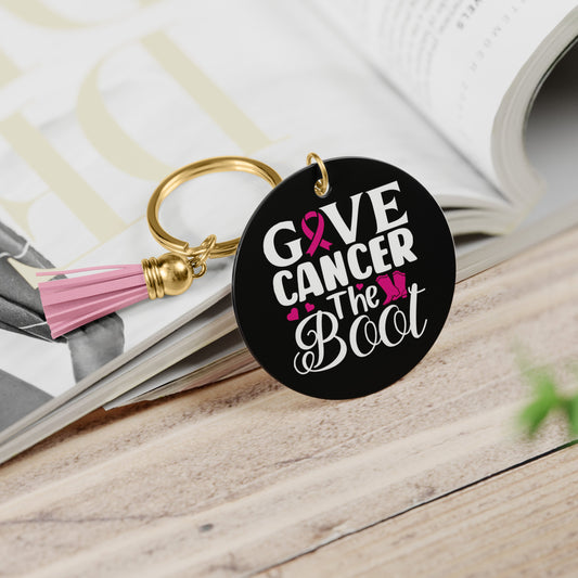 Give Cancer The Boot-Breast Cancer Keychain