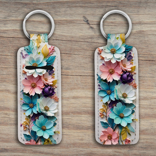 3D Flowers Lip Balm Holder Keychain