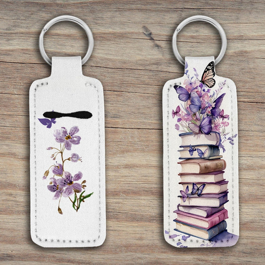 Flowers, Butterflies & Books Lip Balm Holder Keychain