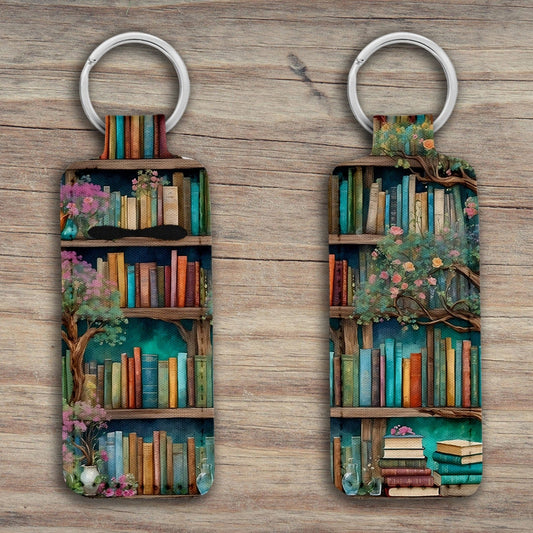 Fantasy Book Shelf, Flowers and Trees Lip Balm Holder Keychain