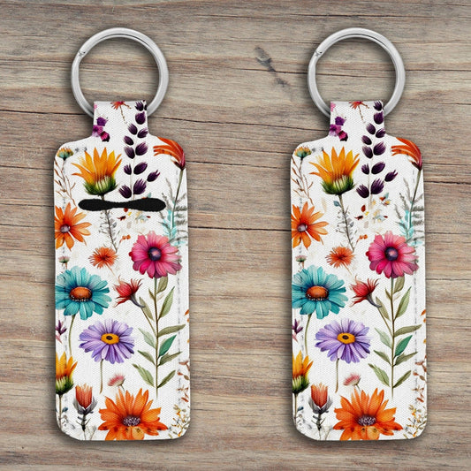 Summer Flowers Lip Balm Holder Keychain