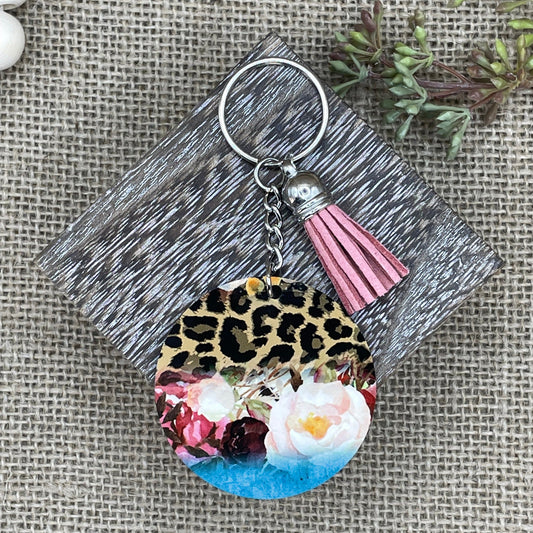 Leopard Print & Roses Keychain