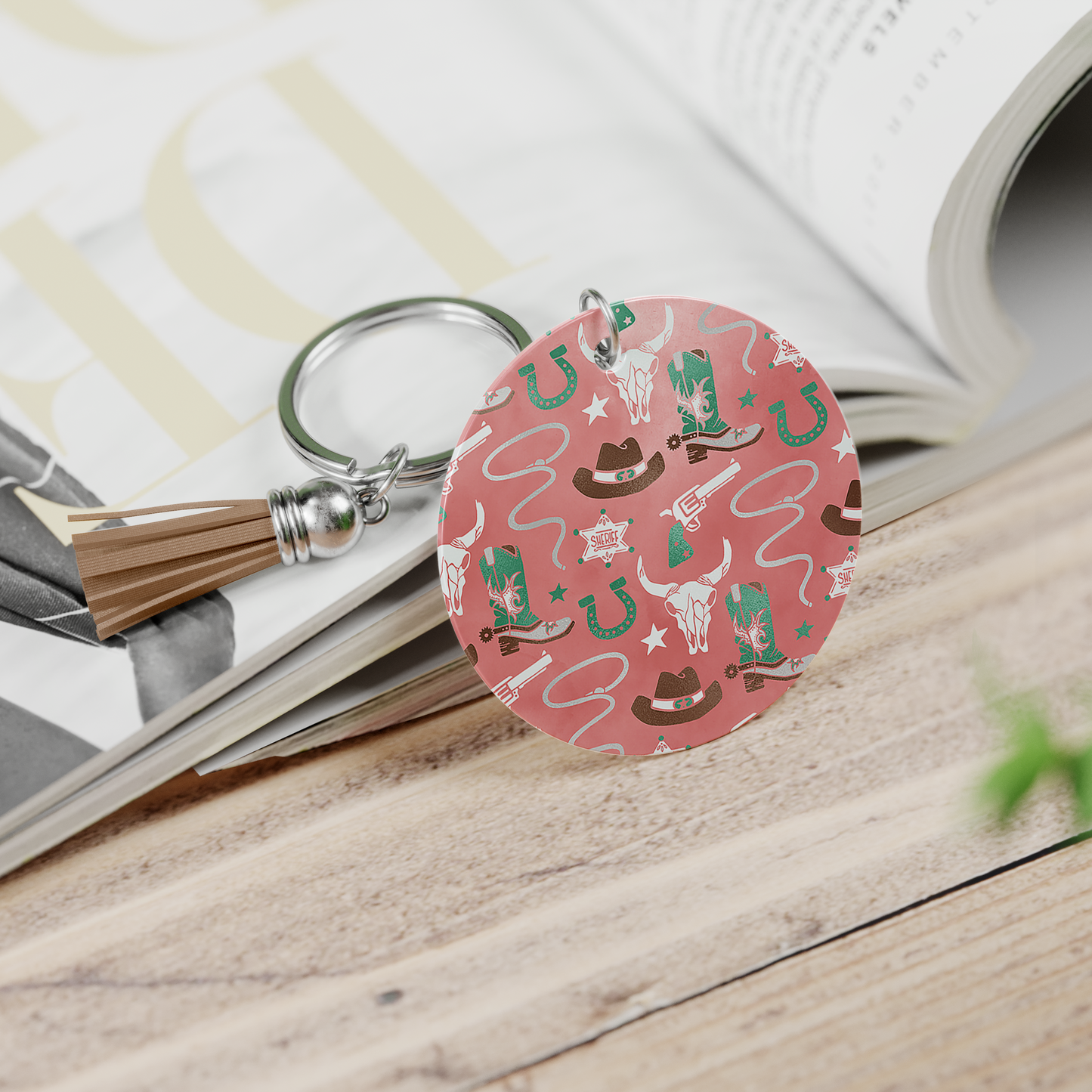 Western All-Over Pattern Keychain Teal Peach