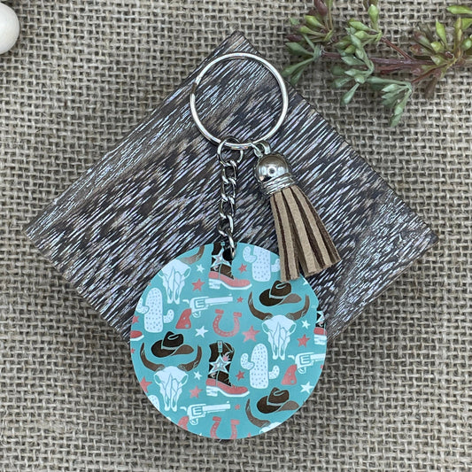 Western All-Over Pattern Keychain Teal