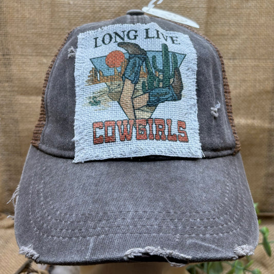 Long Live Cowgirls Distressed Patch Hat