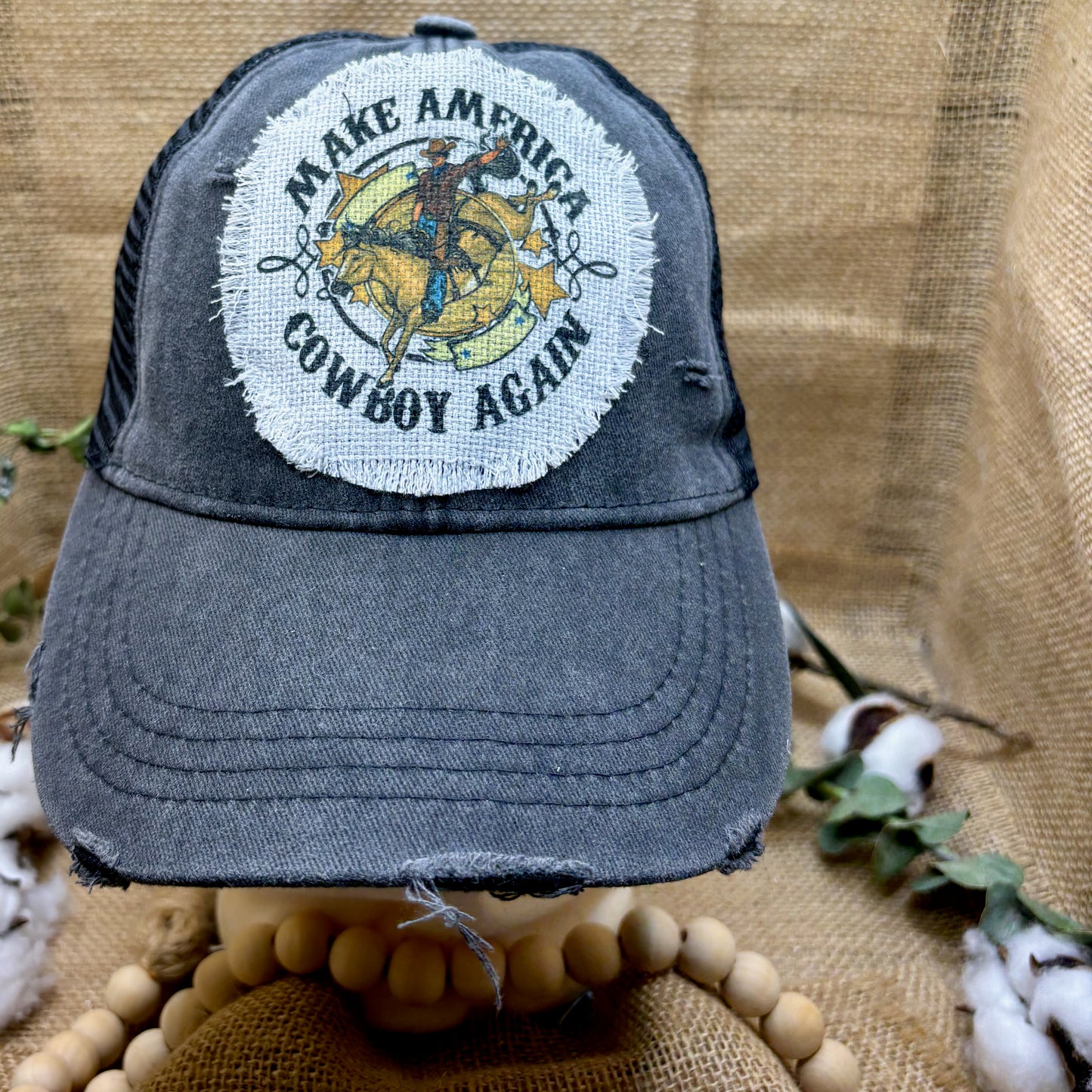 Make America Cowboy Again Trucker Distressed Patch Hat