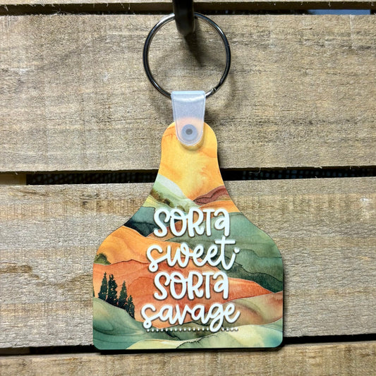 Sorta Sweet Sorta Savage Cow Tag Keychain