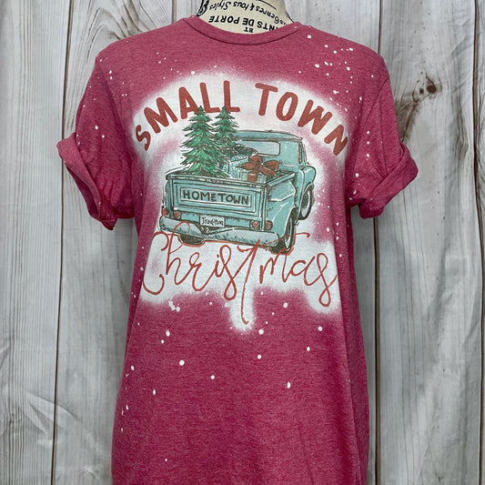 Small Town Christmas Bleached Fashion Tee