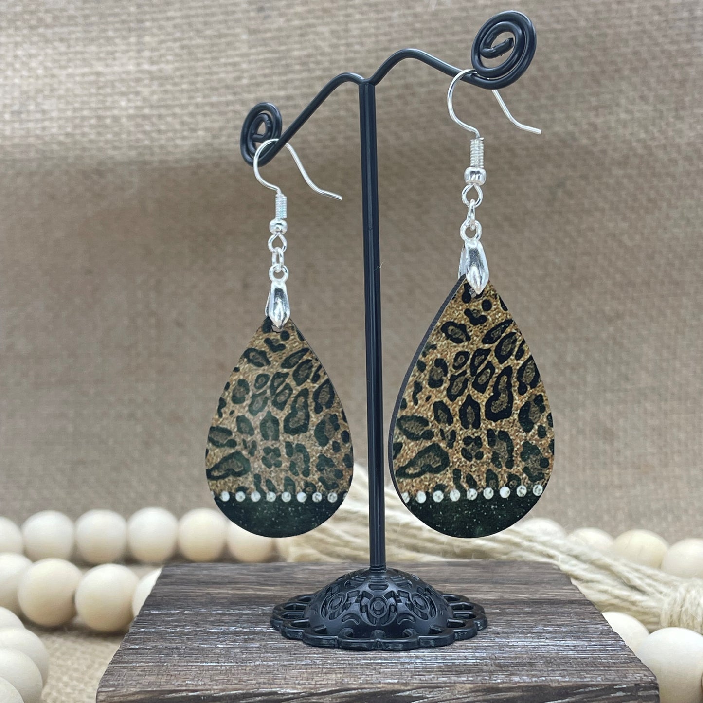 Leopard Print & Diamonds Teardrop Earrings