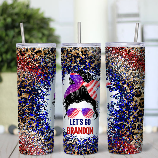 Let's Go Brandon Messy Bun Glitter 20oz Tumbler